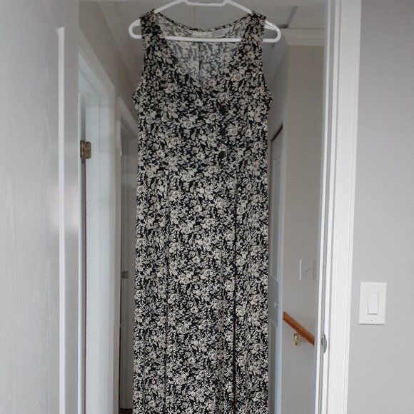 DRESS sleeveless with Black, Beige and Cream Flowers/Leaves/Stems - Picture 1 of 4